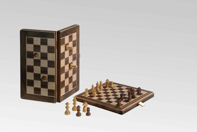 Jeu d'échecs en Noyer et Erable moucheté - Coffre pliant - Magnétique - Ulbrich