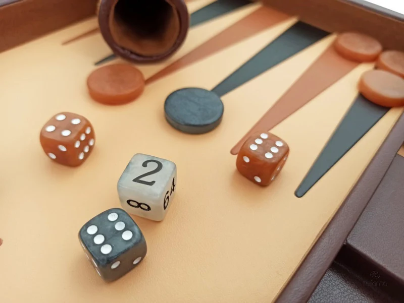 Backgammon marqueté simili cuir - MM - Marron