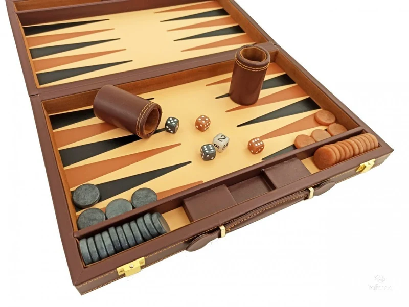 Backgammon marqueté simili cuir - MM - Marron