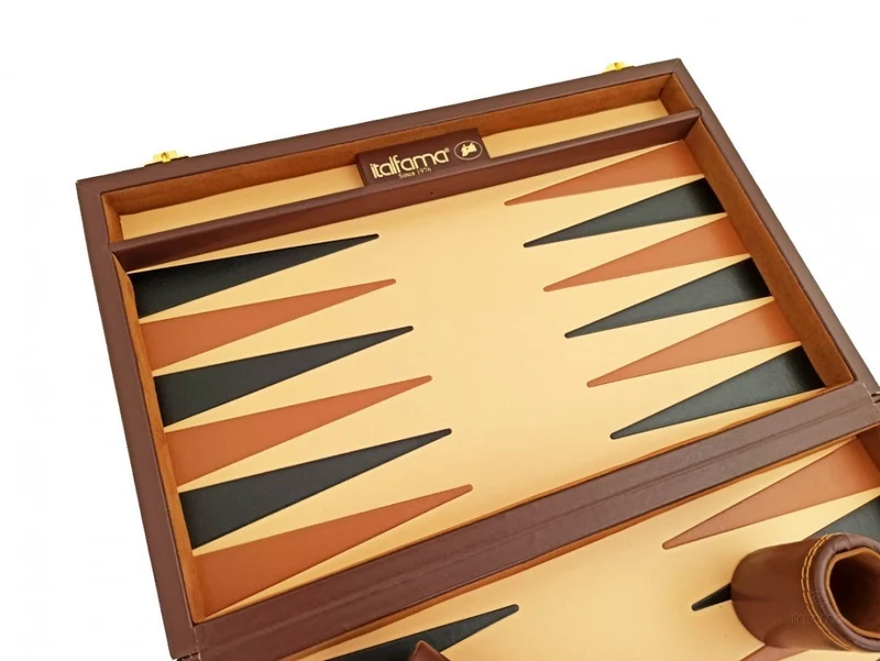 Backgammon marqueté simili cuir - MM - Marron