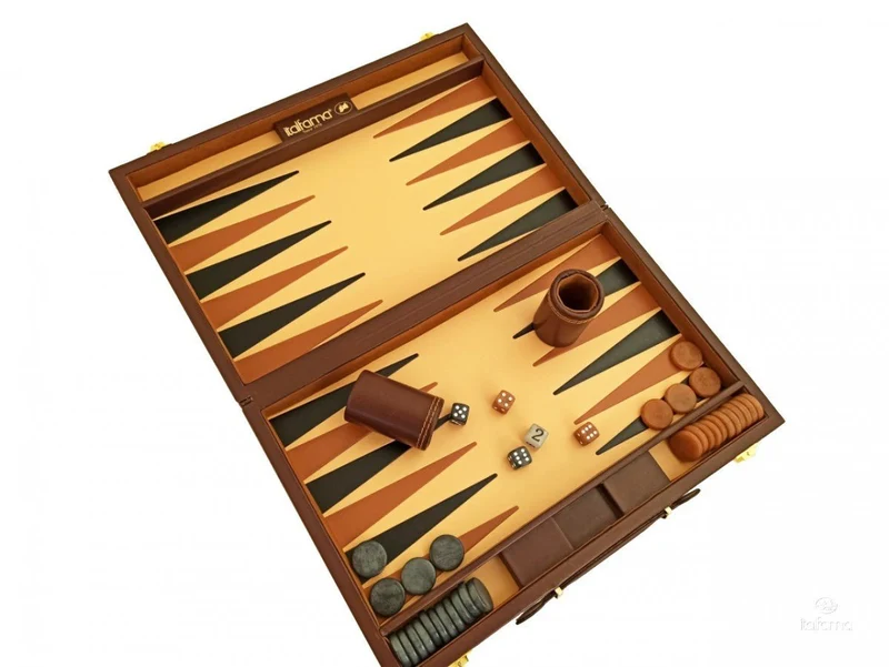 Backgammon marqueté simili cuir - MM - Marron