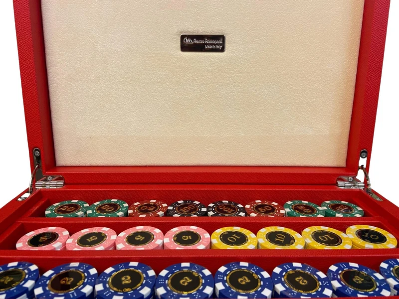 Mallette de poker en cuir grainé - Rouge