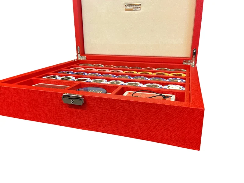 Mallette de poker en cuir grainé - Rouge