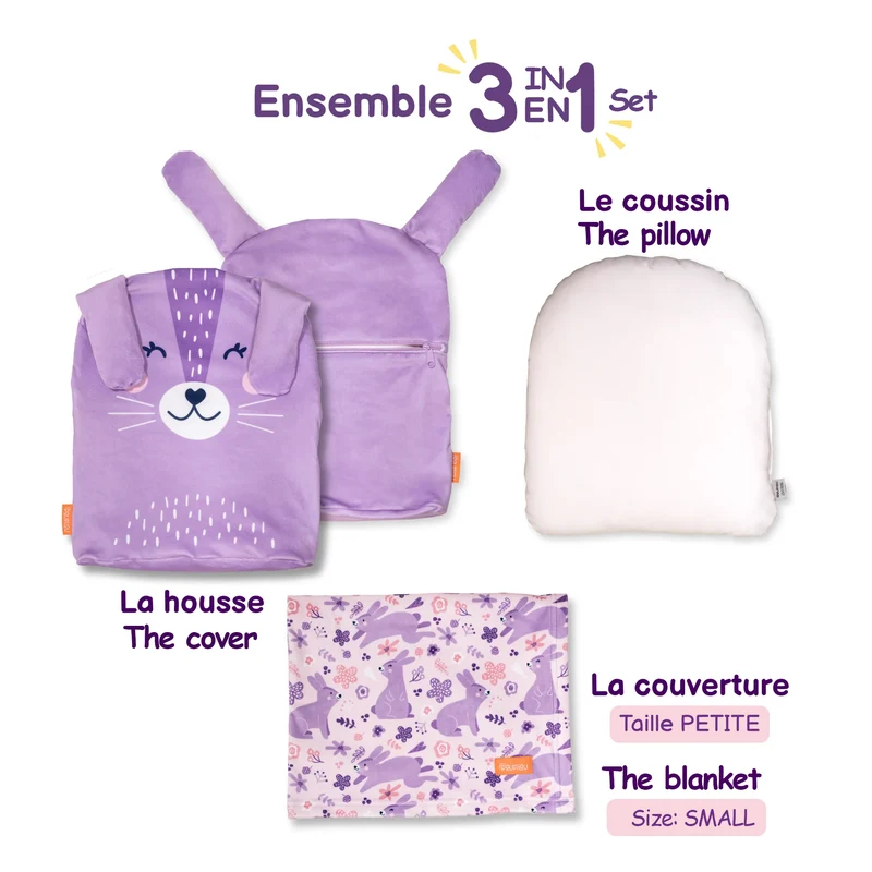 Ensemble peluche couverture 3 en 1 - Lapin
