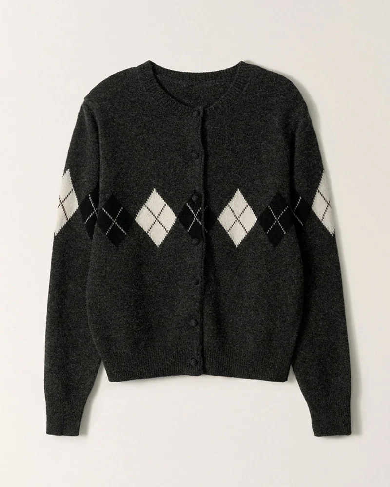 Nothing Written - Cardigan Argyle Heritage - Gris Foncé