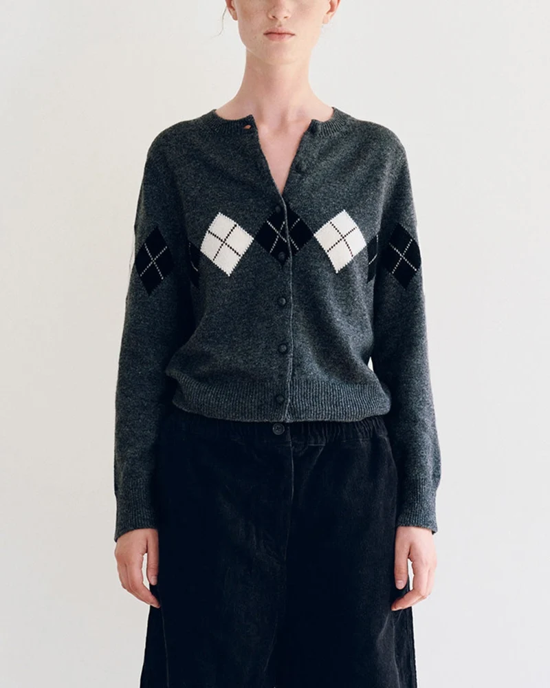 Nothing Written - Cardigan Argyle Heritage - Gris Foncé