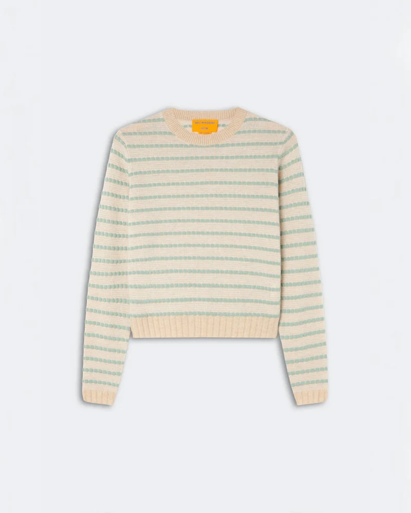 Guest In Residence - Pull Pebble Stripe Shrunken Crew - Sandstone Combo