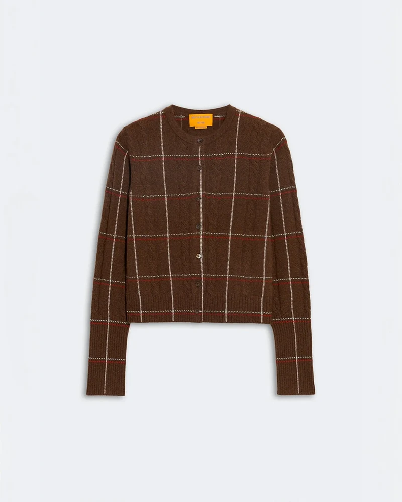 Guest In Residence - Cardigan Jane Checker - Burnt Cocoa & Carmine