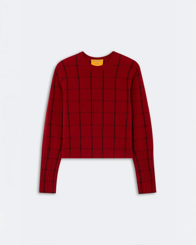 Guest In Residence - Pull Shrunken Checker Crew - Carmine Burnt & Cocoa