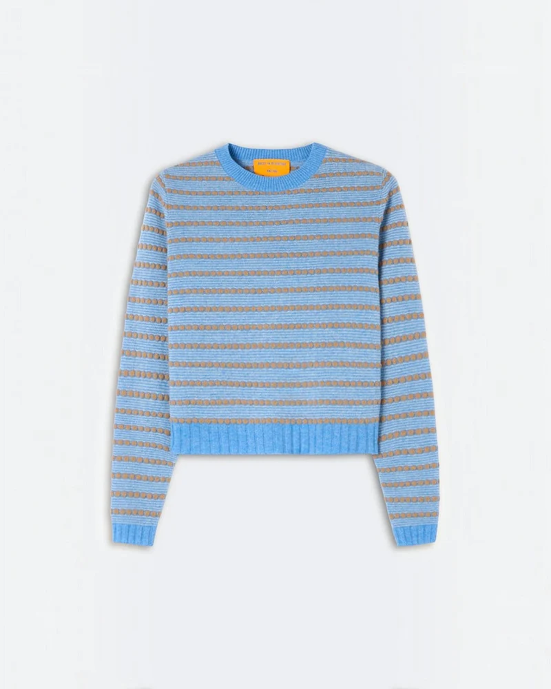 Guest In Residence - Pull Pebble Stripe Shrunken Crew - Delft Blue Combo