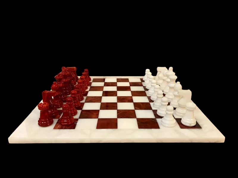 Ensemble jeu d'échecs en albâtre - Rouge - Scali
