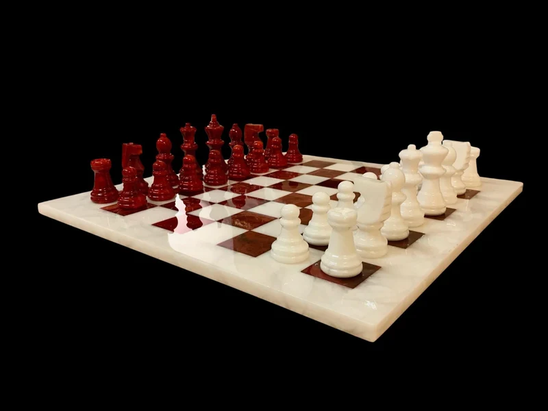Ensemble jeu d'échecs en albâtre - Rouge - Scali