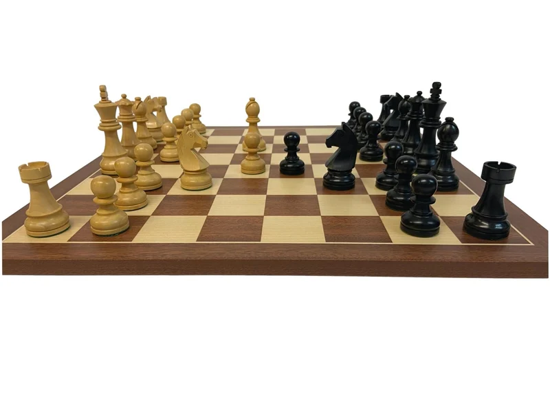 Ensemble jeu d'échecs Club en acajou - Bords Fins - Pièces buis teinté - Noir