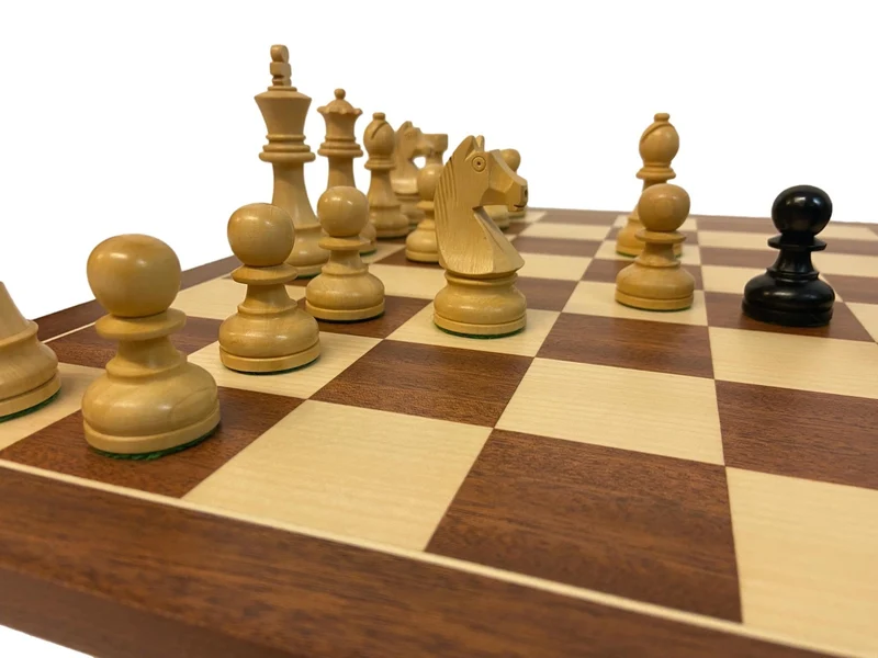 Ensemble jeu d'échecs Club en acajou - Bords Fins - Pièces buis teinté - Noir