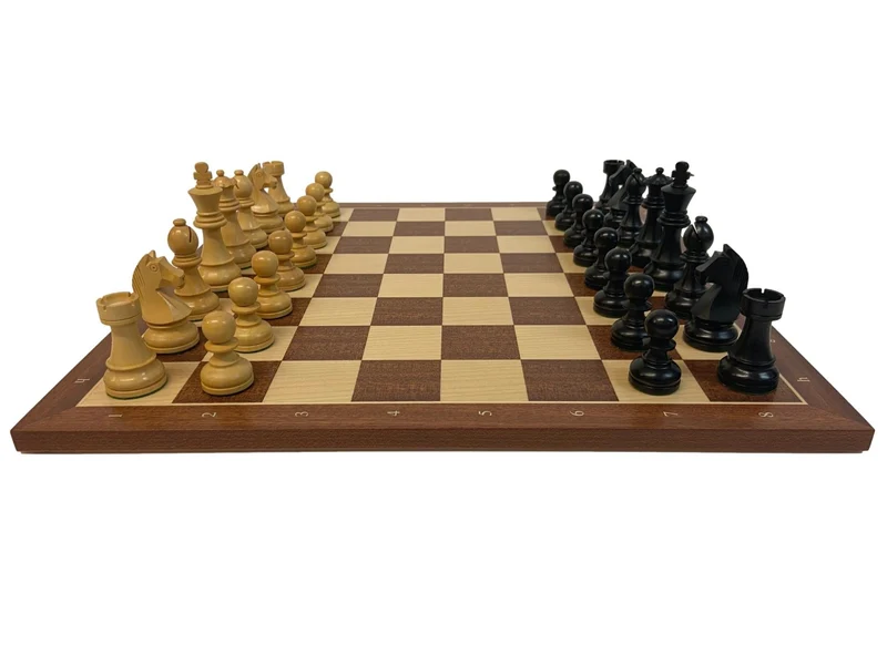 Ensemble jeu d'échecs Club en acajou - Bords Fins - Pièces buis teinté - Noir