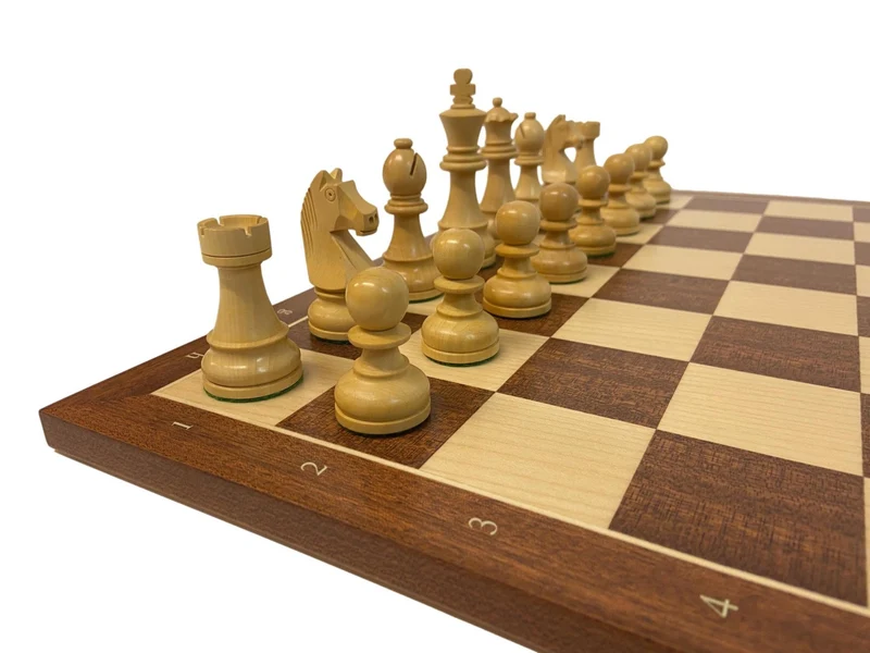 Ensemble jeu d'échecs Club en acajou - Bords Fins - Pièces buis teinté - Noir