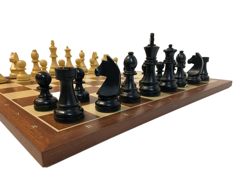 Ensemble jeu d'échecs Club en acajou - Bords Fins - Pièces buis teinté - Noir