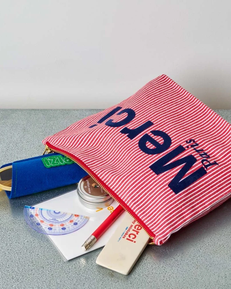 Merci - Pochette En Coton Hickory - Rouge
