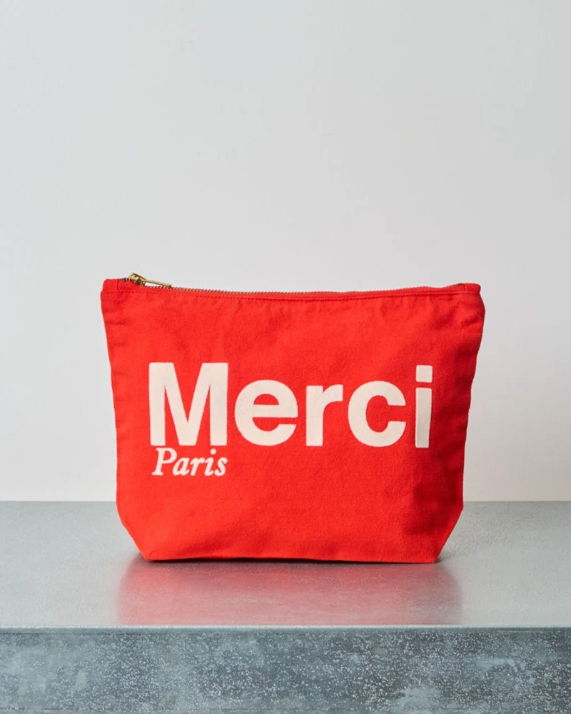 Merci - Pochette En Coton - Rouge & Ecru