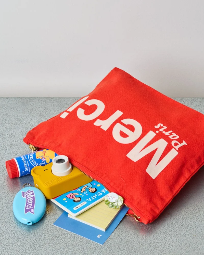 Merci - Pochette En Coton - Rouge & Ecru
