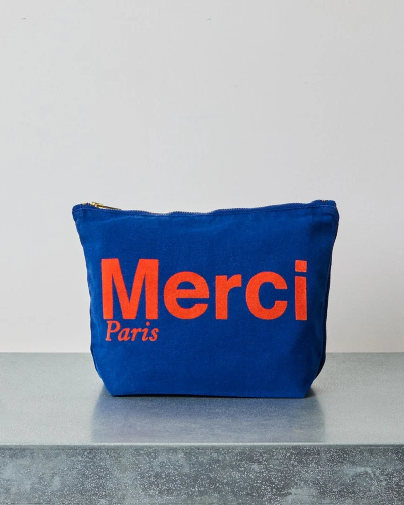 Merci - Pochette En Coton - Marine & Orange