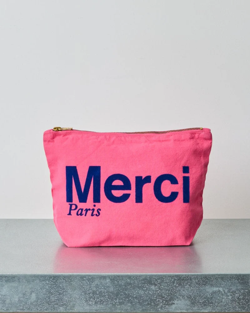 Merci - Pochette En Coton - Rose & Bleu