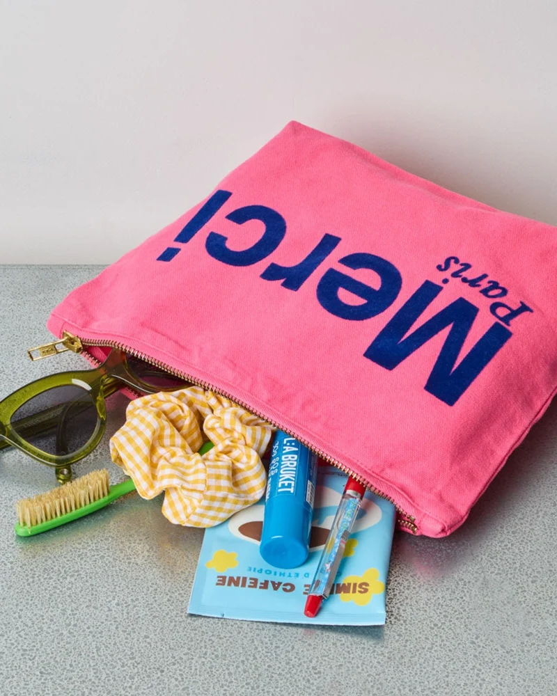 Merci - Pochette En Coton - Rose & Bleu