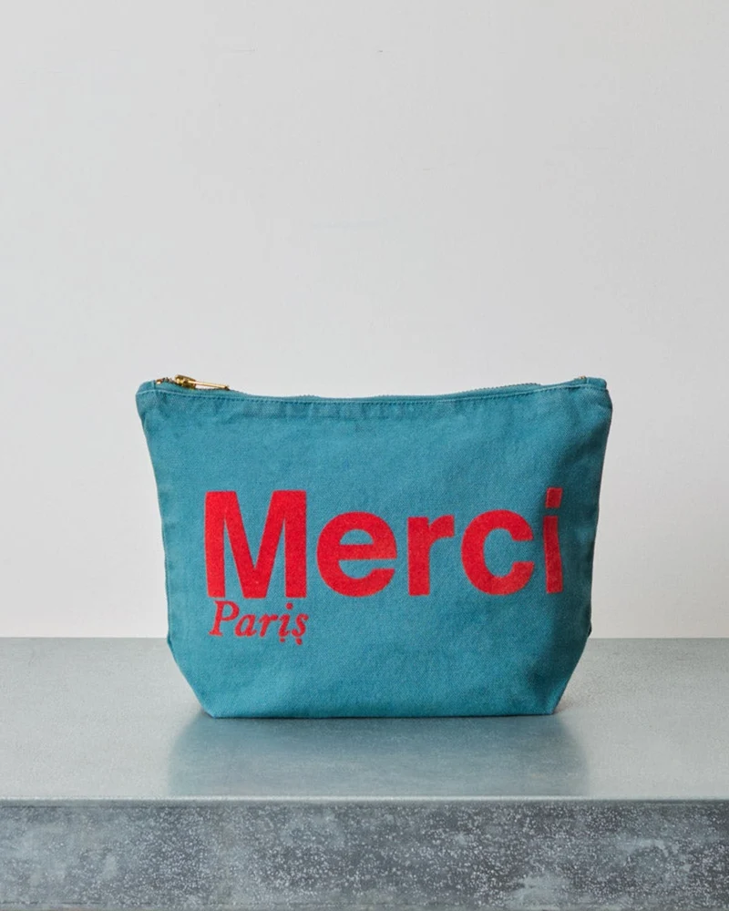 Merci - Pochette En Coton - Bleu & Rouge