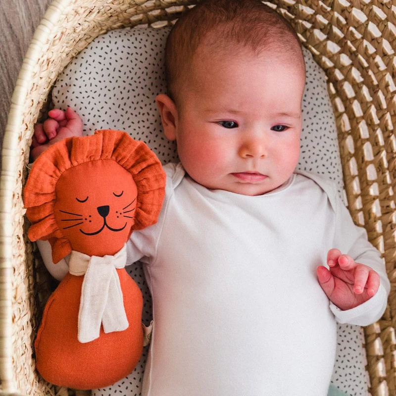 Hochet grelot lion en coton bio