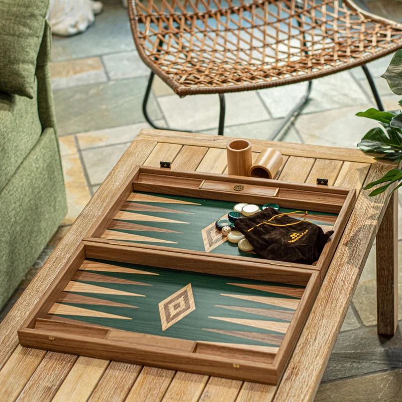 Backgammon en noyer - Vert