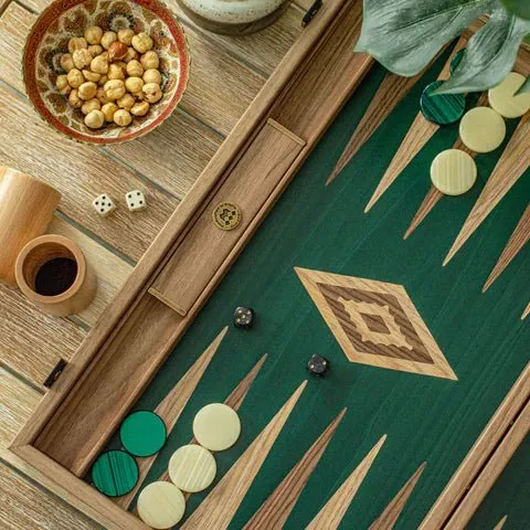 Backgammon en noyer - Vert