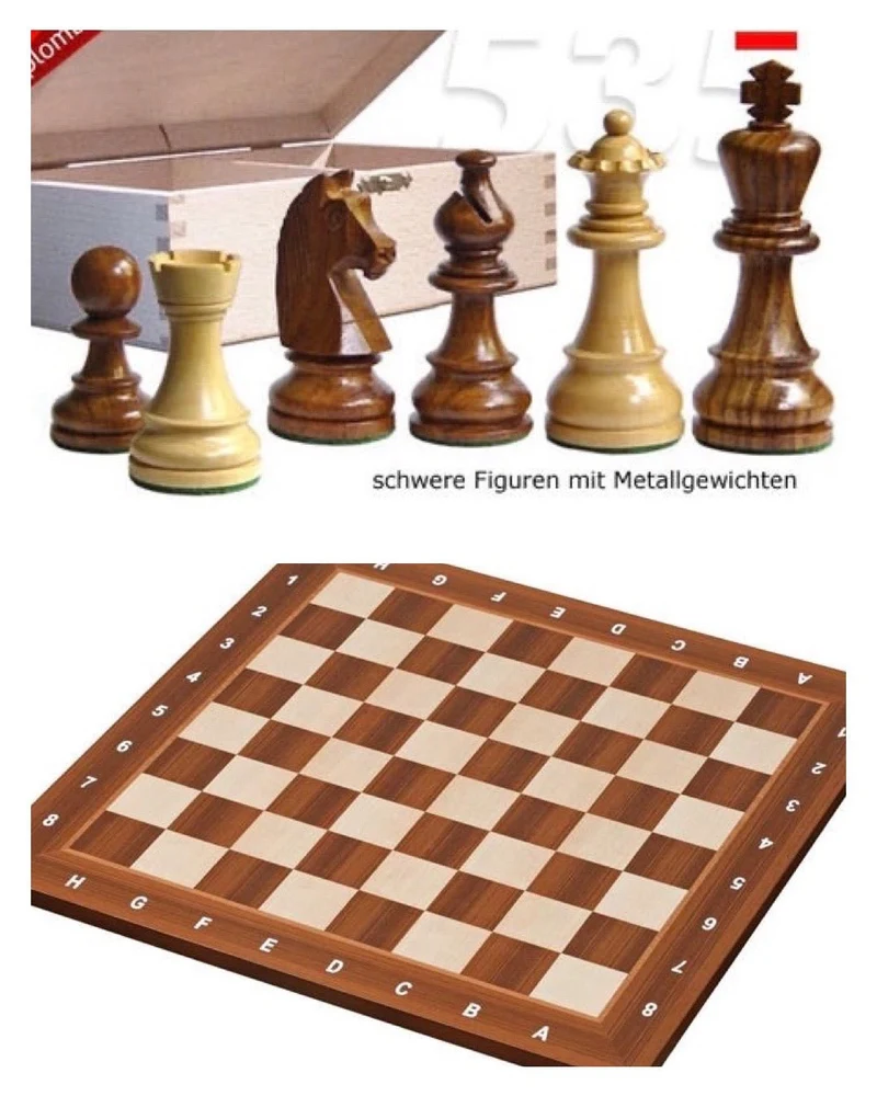 Ensemble jeu d'échecs Club acajou lettré chiffré - Pièces acacia