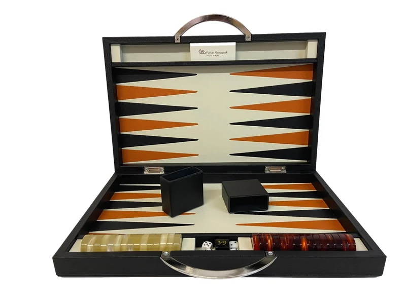 Backgammon en Cuir véritable MM - Vert/Orange - Renzo Romagnoli