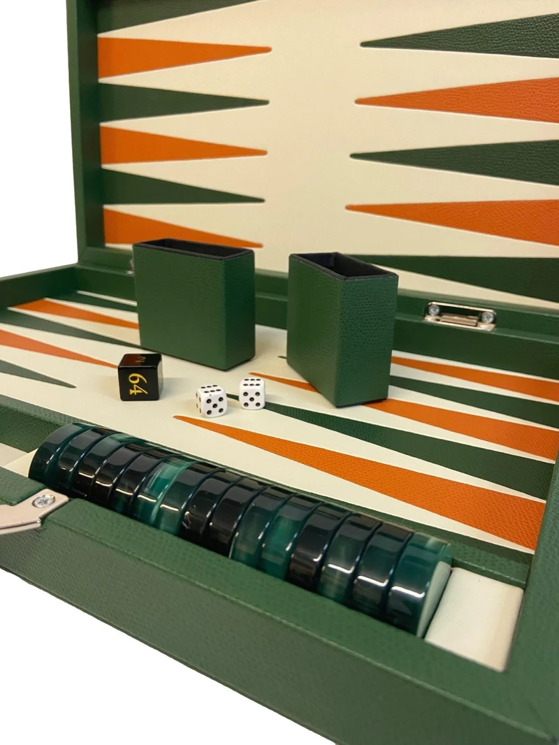 Backgammon en Cuir véritable MM - Vert/Orange - Renzo Romagnoli