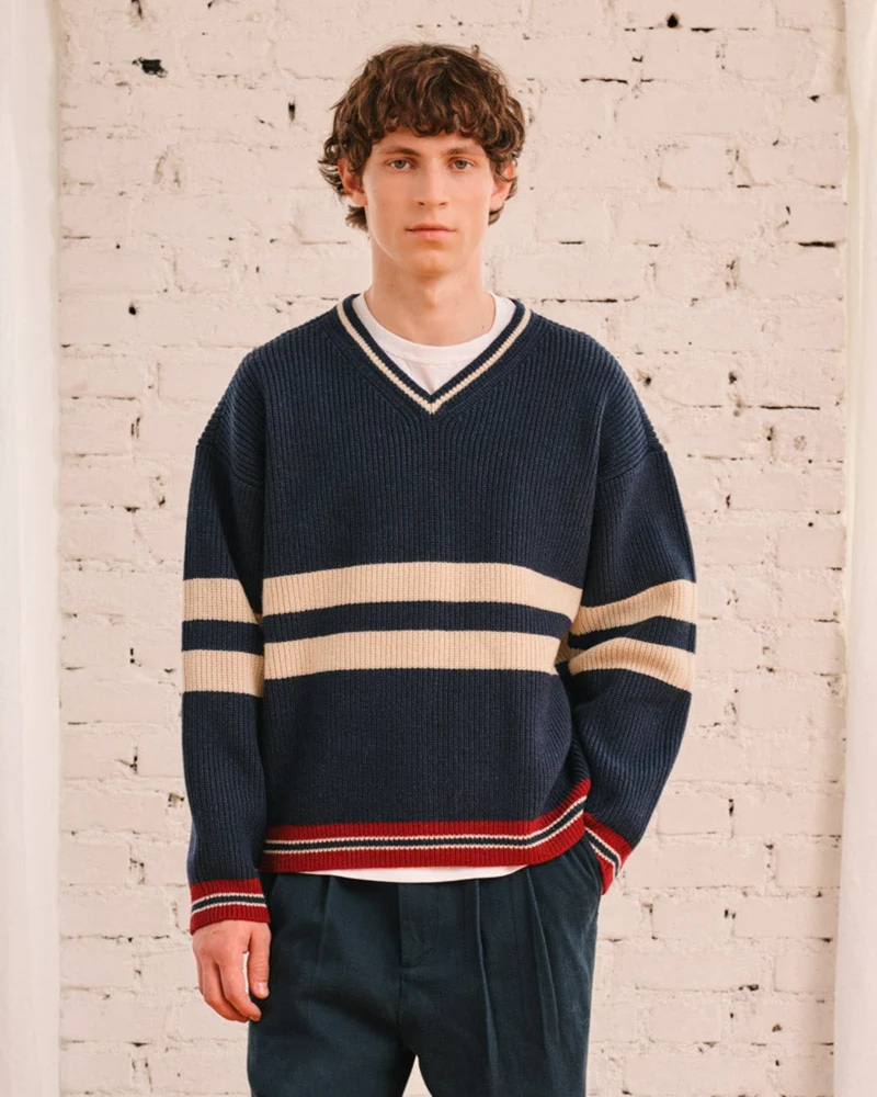 Merci - Pull Adrian - Marine Ecru & Bordeaux