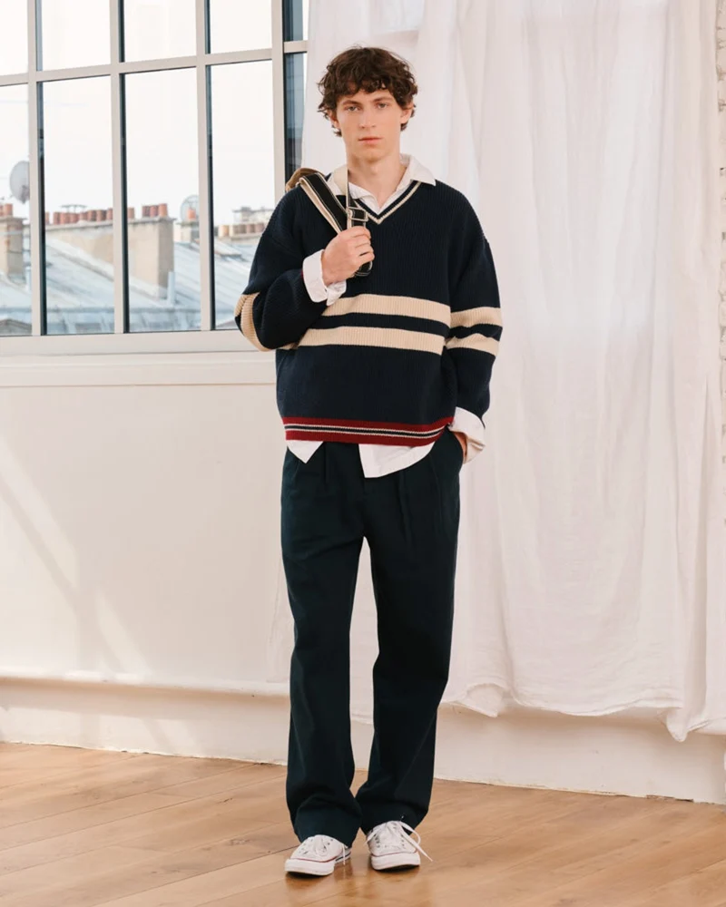 Merci - Pull Adrian - Marine Ecru & Bordeaux