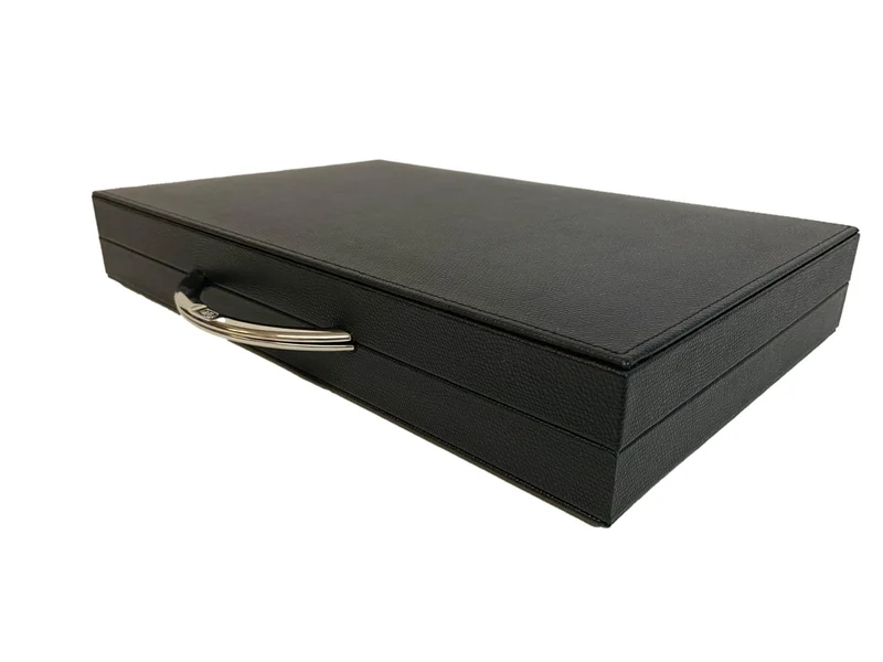 Backgammon en Cuir véritable MM - Noir / Orange - Renzo Romagnoli
