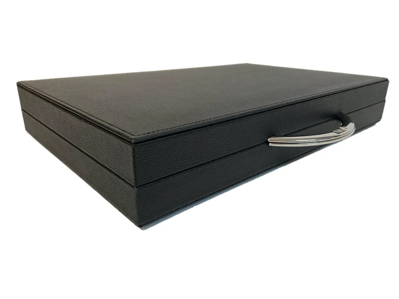 Backgammon en Cuir véritable MM - Noir / Orange - Renzo Romagnoli