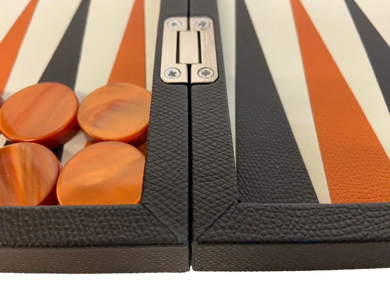 Backgammon en Cuir véritable MM - Noir / Orange - Renzo Romagnoli