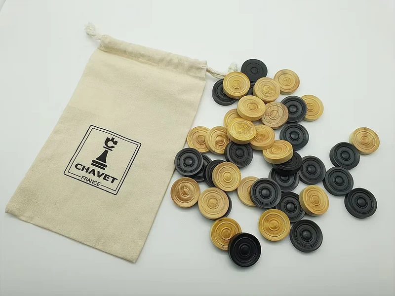 Pions de dames / backgammon en buis - Sachet tissus