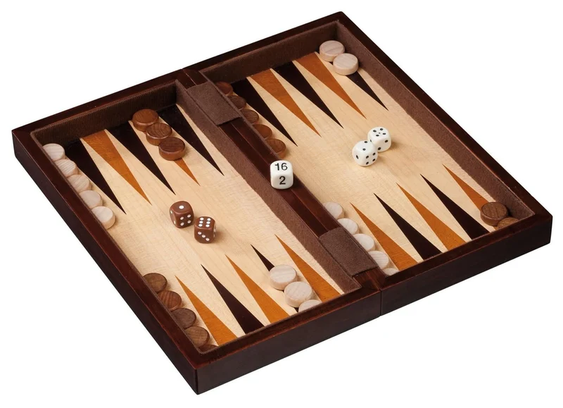 Ensemble jeu d'échecs / Backgammon de voyage en bois exotique - Magnétique - 28 cm