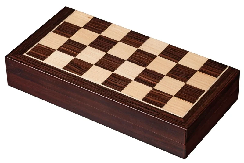 Ensemble jeu d'échecs / Backgammon de voyage en bois exotique - Magnétique - 28 cm