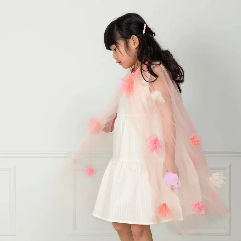 Cape Florale Rose en Tulle 3-6 ans