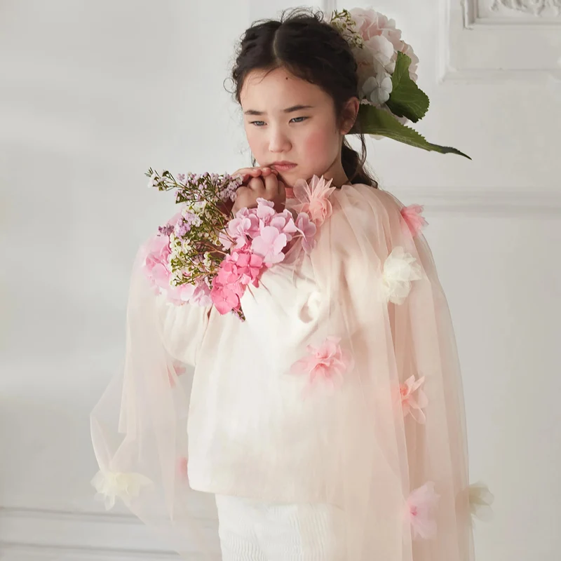 Cape Florale Rose en Tulle 3-6 ans
