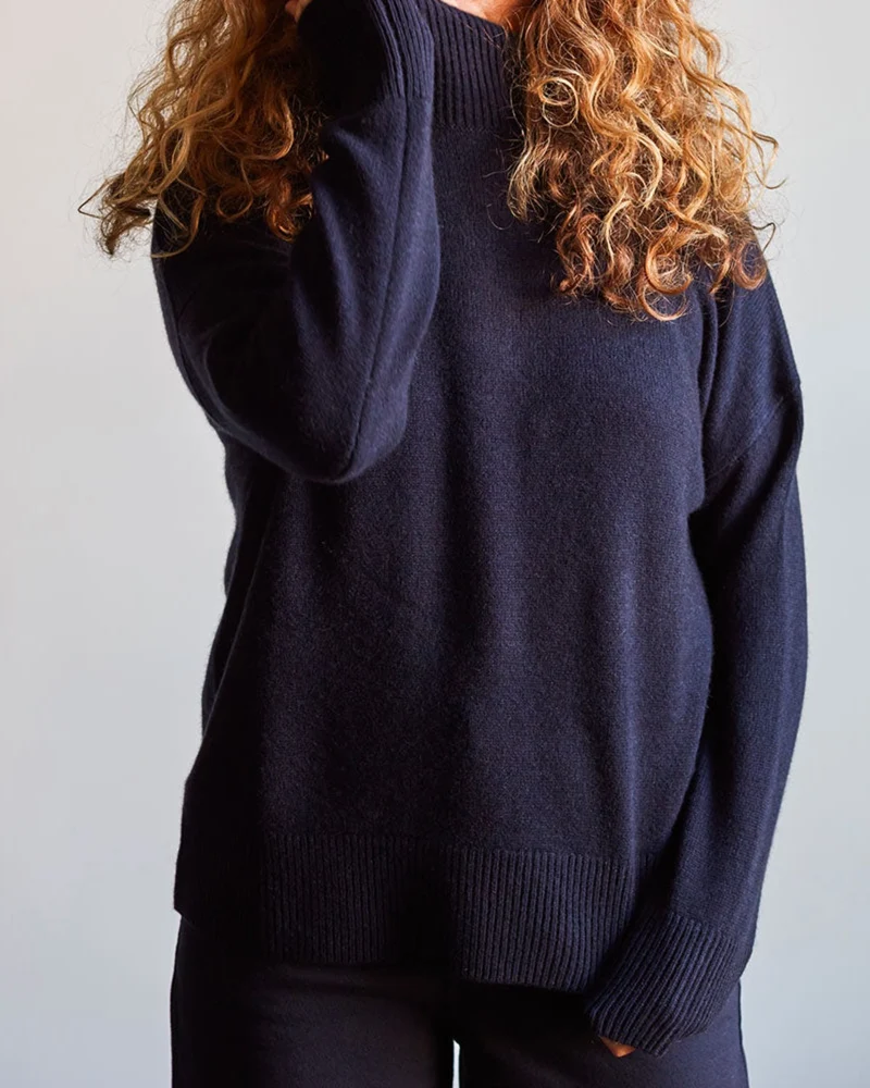 Merci - Pull Col Cheminée En Cachemire - Bleu Marine