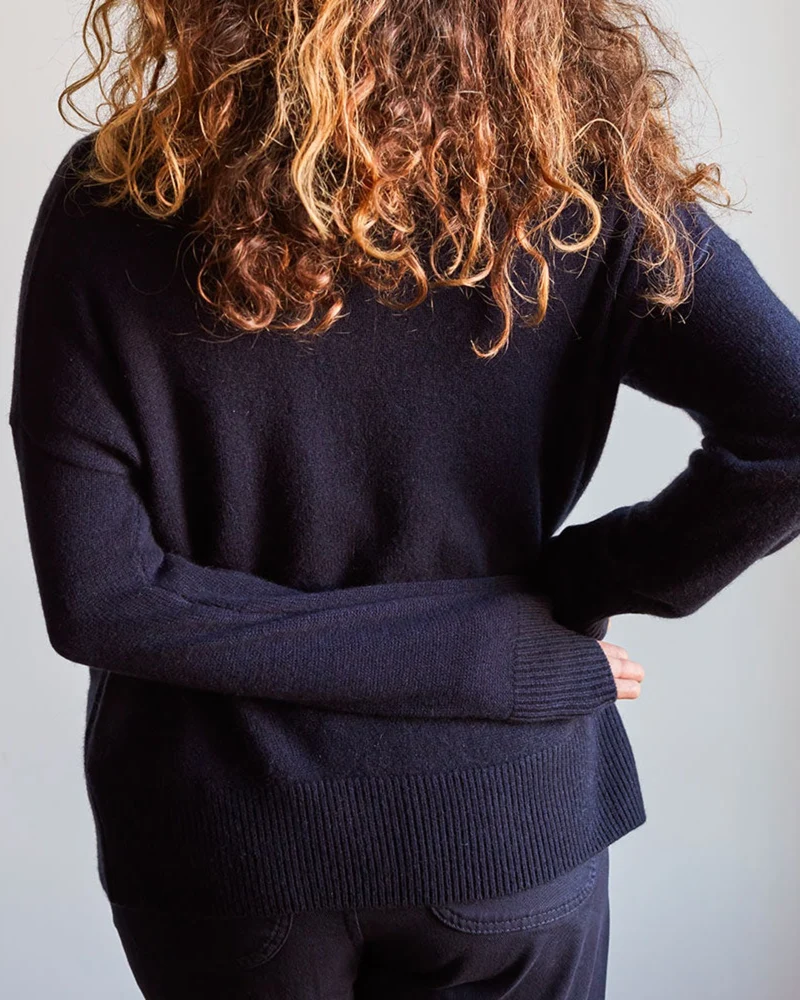 Merci - Pull Col Cheminée En Cachemire - Bleu Marine