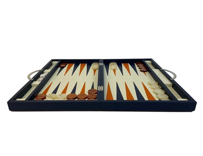 Backgammon en Cuir véritable MM - Bleu - Renzo Romagnoli