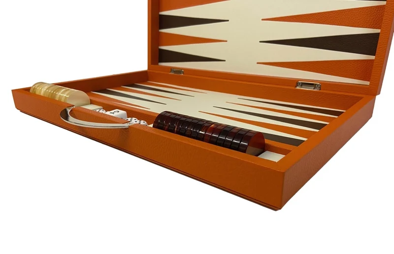 Backgammon en Cuir véritable MM - Orange - Renzo Romagnoli