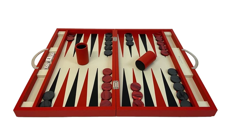 Backgammon Cuir véritable GM - Rouge - Renzo Romagnoli