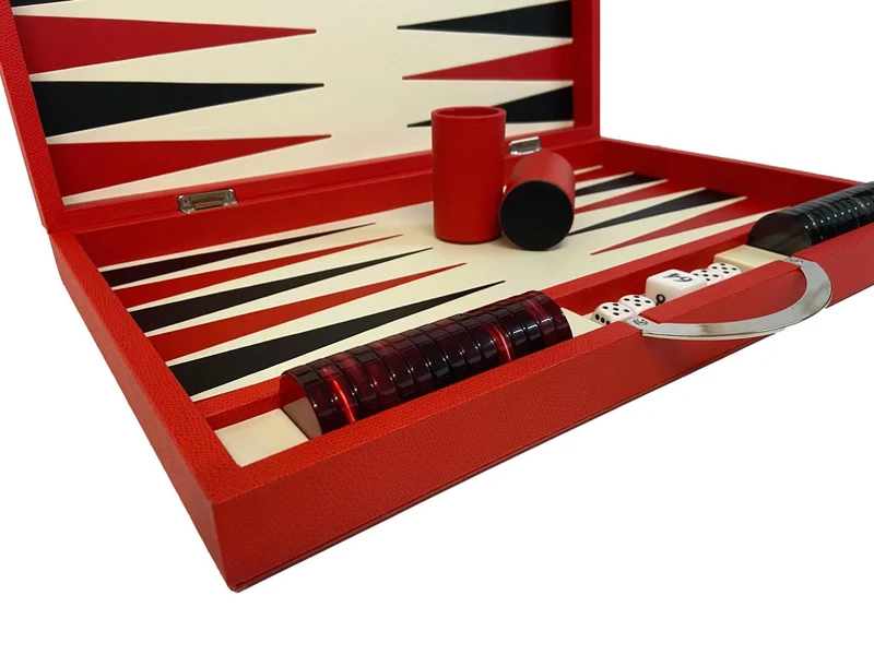 Backgammon Cuir véritable GM - Rouge - Renzo Romagnoli